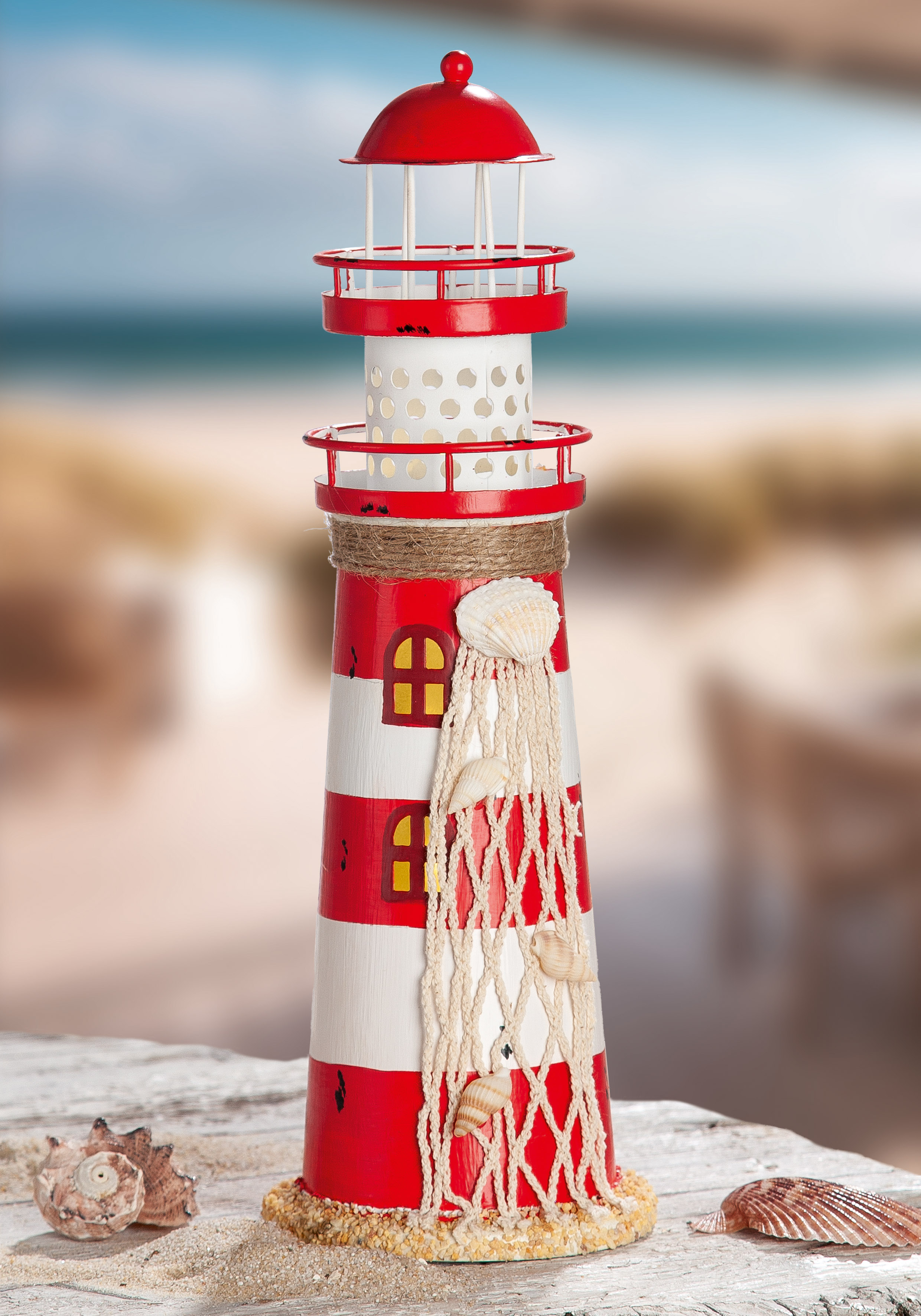 Gilde Deko-Leuchtturm rot/weiss