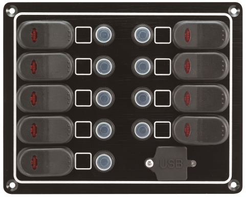 Schaltpaneel mit 9 / 7 / 5 Schaltern, USB-Dose mit Automatik Sicherung 